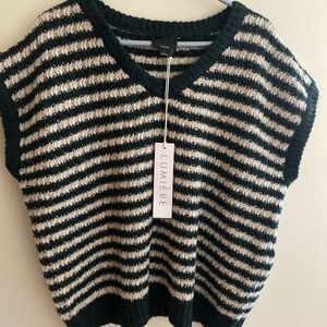 Lumiere Women's Striped Sweater NWT Vest  - Forest Green and Cream